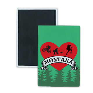 Montana   Biker Hiker Fisher Heart With Banner Rectangle Badge Magnet