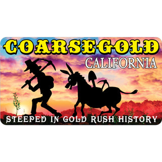 Coarsegold  California   Miner & Donkey Silhouette Cloudy Sunset Sticker
