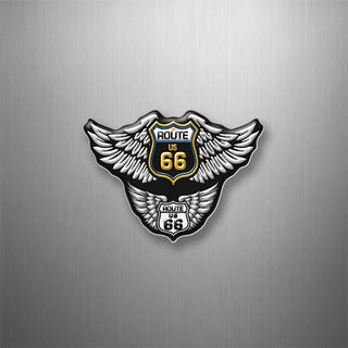 Route 66 Wings Shields Chrome Wings 3D Magnet