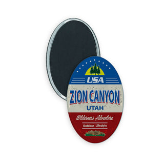 Zion Canyon  Utah   Blue  White & Red Stripe Oval Oval Badge Magnet