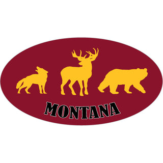 Montana   Red Wolf Deer Bear Oval Sticker