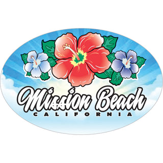 Mission Beach Triple Hibiscus  Oval with Blue Rays Sticker