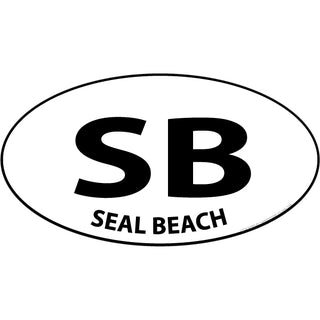 Seal Beach CA Black & White Euro Oval Sticker