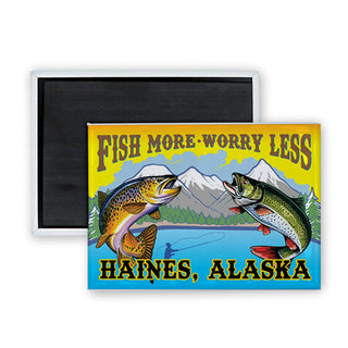 Haines  AK   Fish More Worry Less Rectangle Badge Magnet