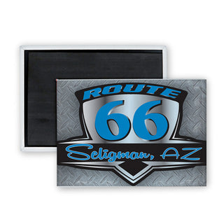26797 Seligman AZ Route 66 Blue & Silver Retro Emblem Sticker