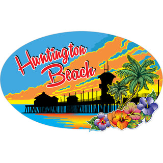 Huntington Beach   Floral Sunset Silhouette Pier Sticker