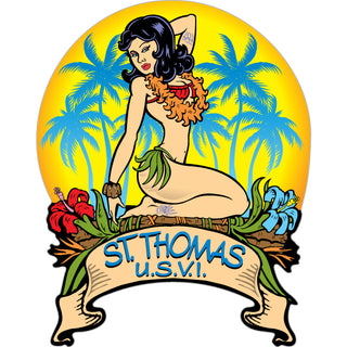 St. Thomas  U.S.V.I.   Kneeling Aloha Girl Sticker