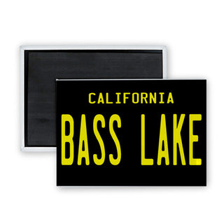 Bass Lake CA Black License Plate Rectangle Badge Magnet