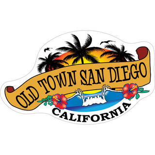 Old Town San Diego  California   Wave and Palm Trees Scroll Banner Sticker