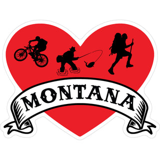 Montana   Biker Hiker Fisher Heart With Banner Sticker
