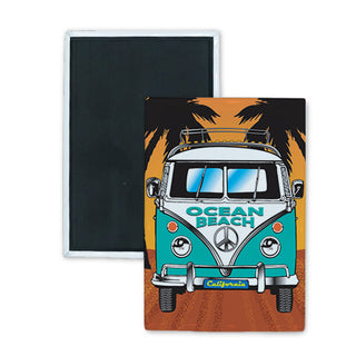 Ocean Beach Teal Bus Rectangle Badge Magnet