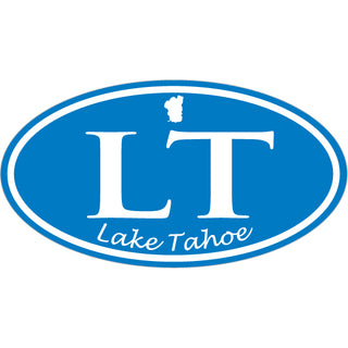 Lake Tahoe   White on Light Blue Euro Oval with State Sticker