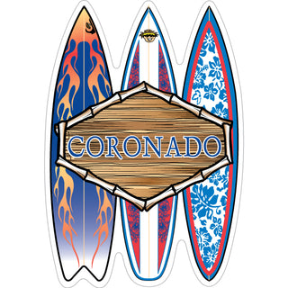 Coronado   3 Surfboards Wood Sign Sticker