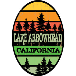Lake Arrowhead  California   Striped Vertical Oval with Trees Sticker