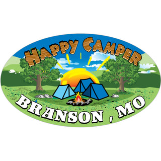 Branson  MO Happy Camper Oval with Oak Trees Sticker