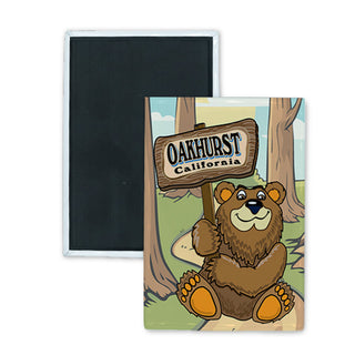 Oakhurst  California   Sitting Bear Holding Sign Rectangle Badge Magnet