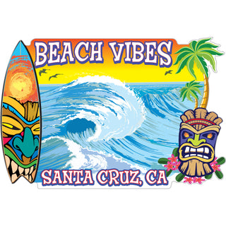 OK4 Santa Cruz  CA Beach Vibes With Tiki   Business Card Sized Sticker Sticker