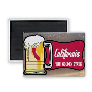 California The Golden State Red Sign Beer Mug Rectangle Badge Magnet