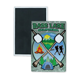Bass Lake CA Camping Crossing Marshmallows Sticks Rectangle Badge Magnet