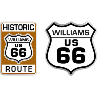 Willams Route 66 2Up Brown Sign and White Shield Sticker