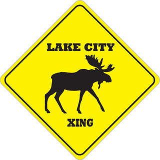 OK4 Lake City Moose Crossing Sign mini Sticker