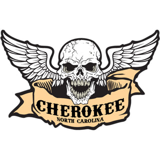 Cherokee  NC Winged Banner Skull Sticker