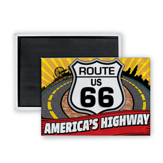Route 66   Americas Highway Curved Road Rectangle Badge Magnet