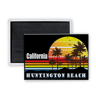 Huntington Beach  California   Colorful Palm Sunset Rectangle Badge Magnet