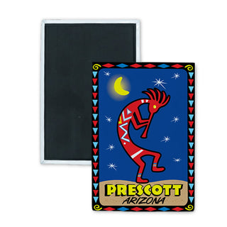Prescott AZ Red Kokopelli Night Scene Rectangle Badge Magnet