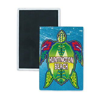 Huntington Beach Green Floral Turtle Vertical Rectangle Badge Magnet