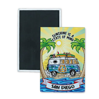 San Diego   Sunshine Is A State Of Mind Van Rectangle Badge Magnet