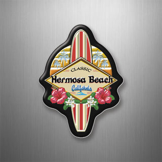 Hermosa Beach  CA   Retro Floral Surfboard 3D Magnet