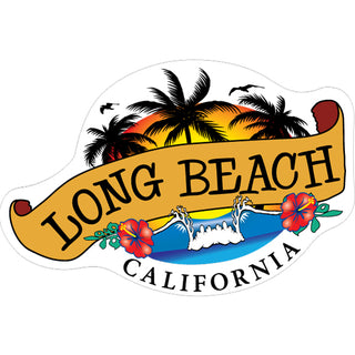 Long Beach  California   Banner Palm Trees Beach Sticker