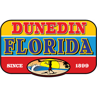 Dunedin  FL Yellow  Blue  Red Rectangle with Endless Summer Oval Sticker