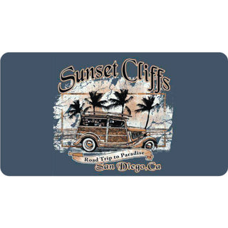 San Diego Sunset Cliffs Woody on Blue Background Sticker