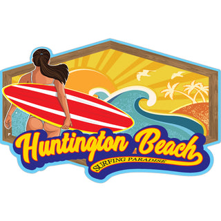 Huntington Beach  California   Surfer Girl Wood Frame Sticker