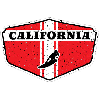 California   Red Distressed Surfer Shield Sticker