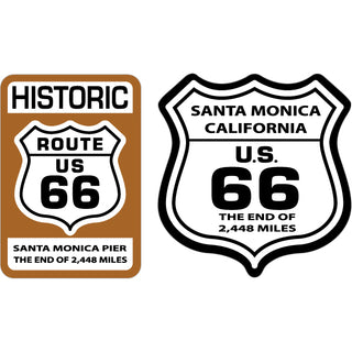 Santa Monica  California   Route 66 Historic Brown Sign & Black White Shield Sticker