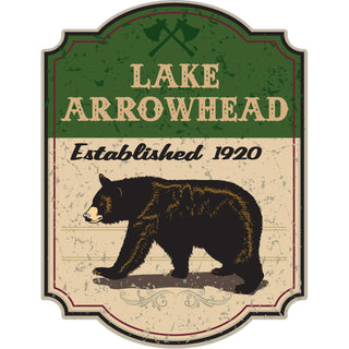 Lake Arrowhead  California   Green Sign with Bear Vertical Sticker