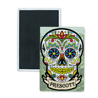 Prescott Arizona Sugar Skull Banner Rectangle Badge Magnet