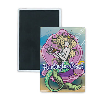 Huntington Beach Mermaid In A Shell Vertical Rectangle Badge Magnet