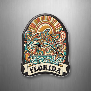 Florida   Retro Dolphin Sunburst 3D Magnet