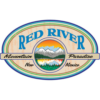 Red River  NM   Tan Mountain Scene Banner Oval Sticker