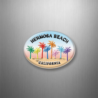 Hermosa Beach  California   8 Colored Palms Oval 3D Magnet