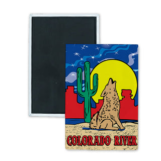 Colorado River Howling Coyote with Cactus Rectangle Badge Magnet