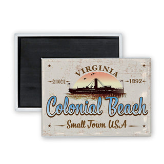Colonial Beach   Vintage Rectangle Pier Silhouette Rectangle Badge Magnet