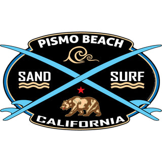 Pismo Beach CA Sand Surf Wave Bear Crossing Boards Sticker