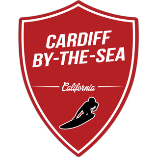 Cardiff by the Sea Red Surfer Shield Sticker