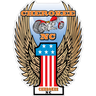 Cherokee  NC #1 Flag Wings Motorcycle Sticker