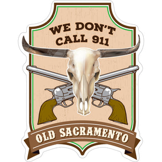 Old Sacramento Guns and Steer Skull Plaque Sticker